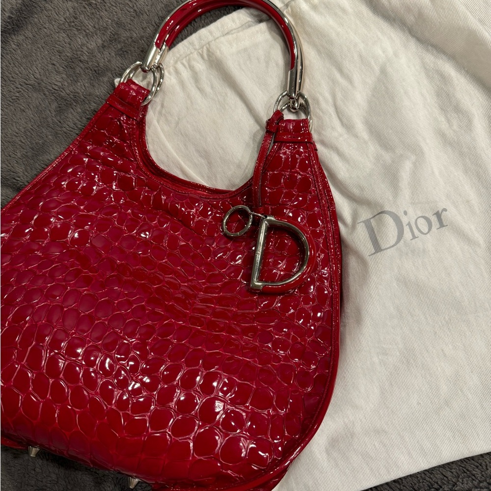 Christian Dior 61 Shoulder Bag Crocodile Embossed Patent. Perfect condition.